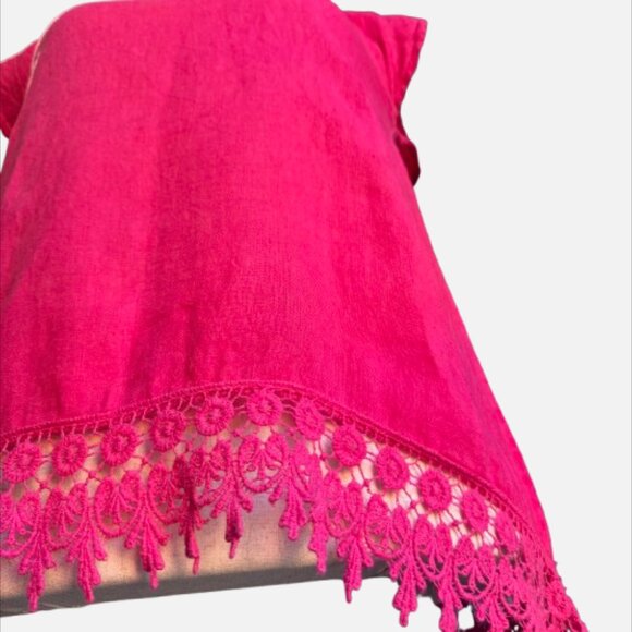 Terzo Millennio Linen Pink Crocheted Lace Trim Made In Italy Blouse (Size M) - Picture 6 of 14